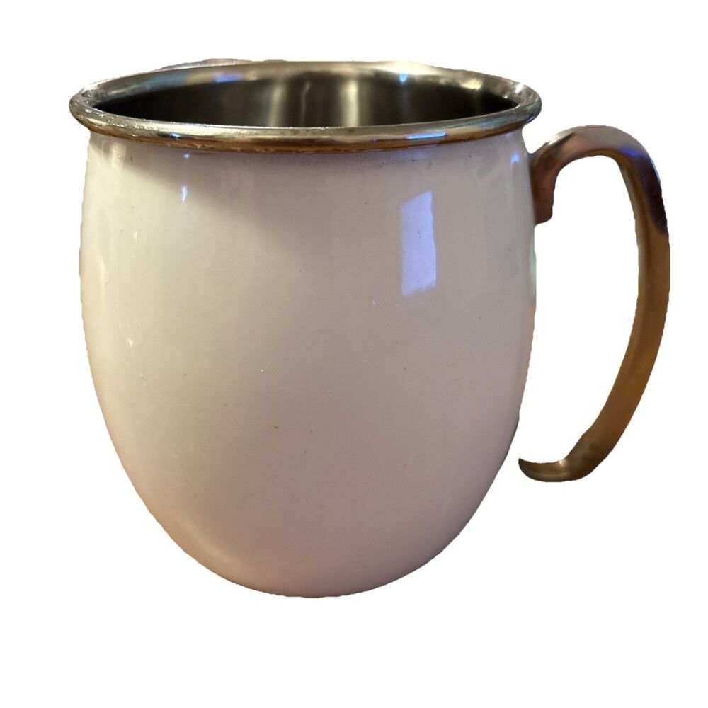 Unbranded Metal Barrel Coffee Cup Mug White 4” Stained